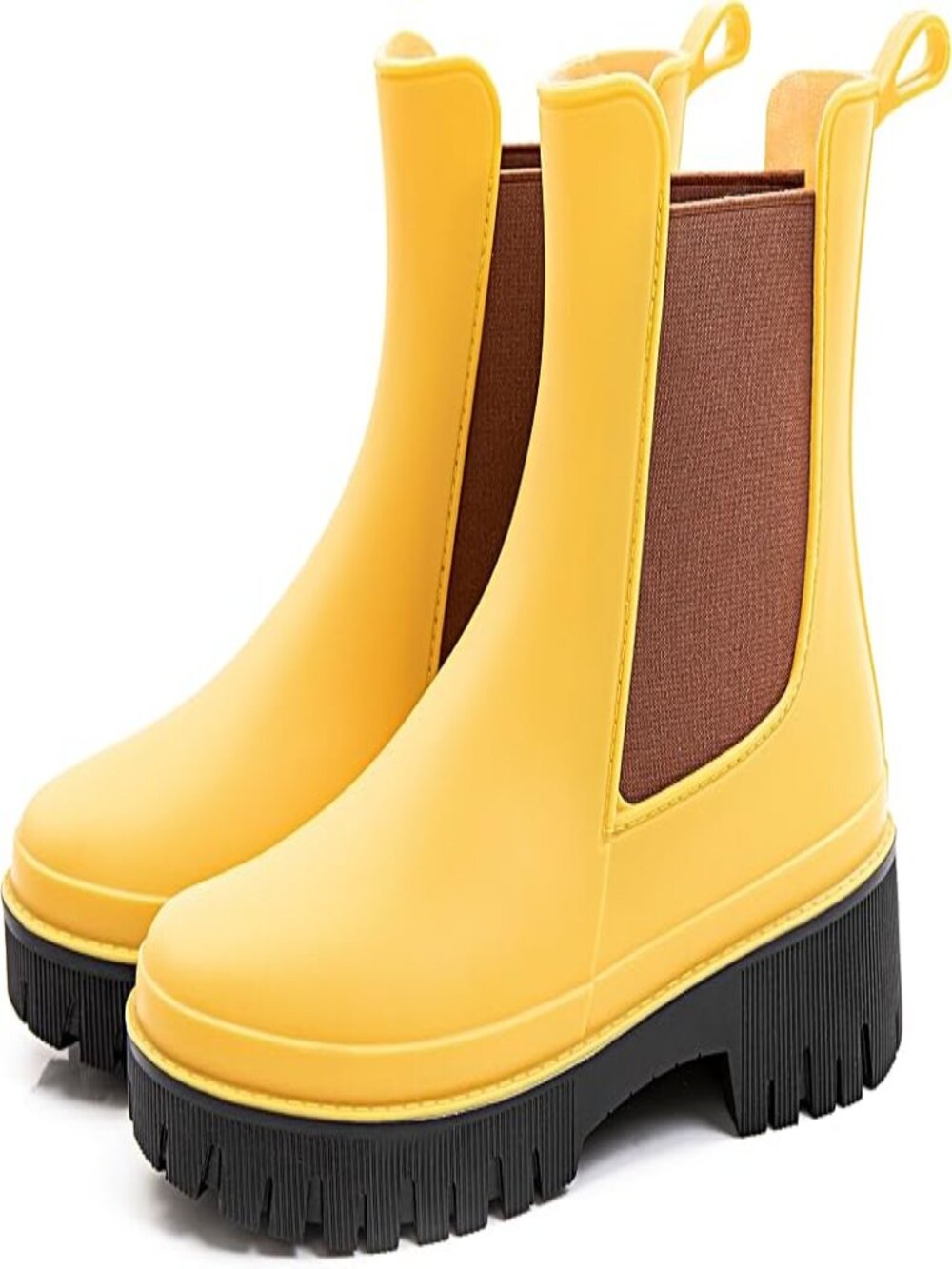 Women's Yellow Comfortable Waterproof Non-Slip Chelsea Ladies Short Rain Boots